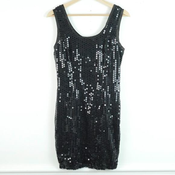 Rampage Size 5 Mini Dress Black Sequin Sheath Vintage 90s Hoco Going Out Formal - Picture 1 of 9